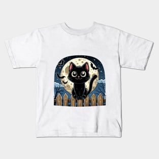 BLACK CAT MOON Kids T-Shirt